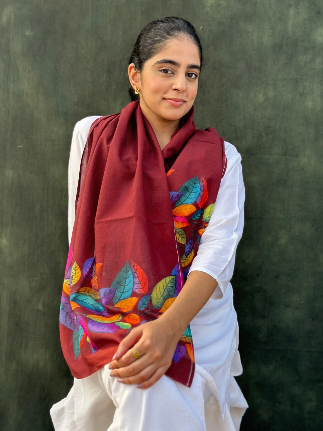 

BUTA BUTI Floral Printed Cotton Scarf, Brown