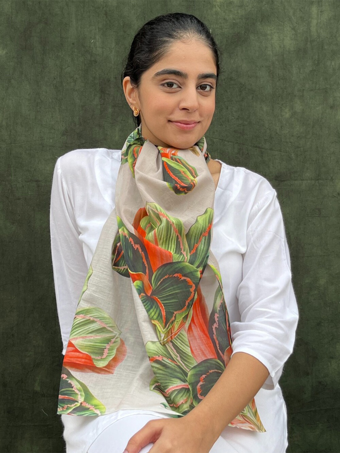 

BUTA BUTI Floral Printed Cotton Scarf, Cream