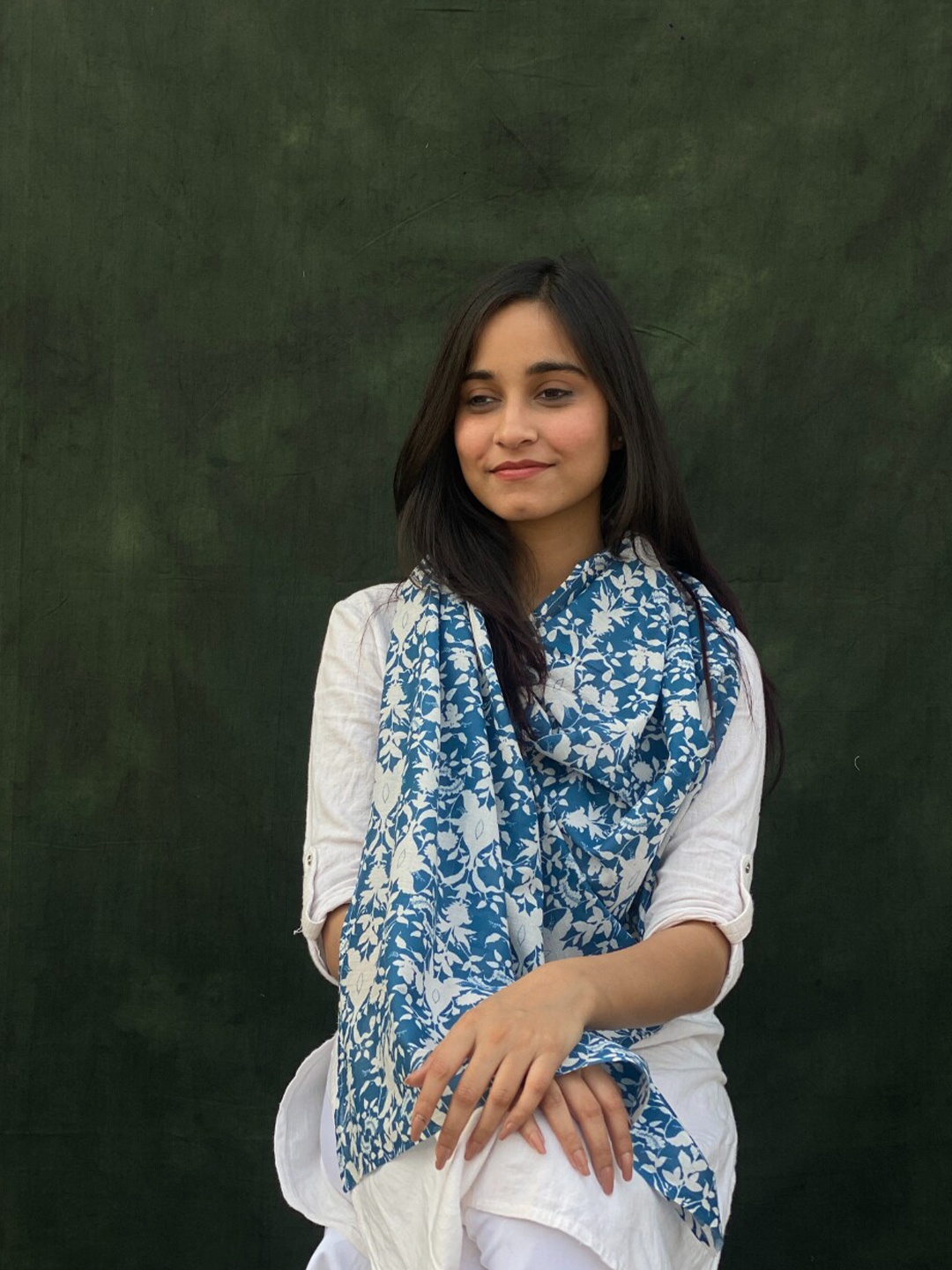 

BUTA BUTI Floral Printed Cotton Scarf, Blue