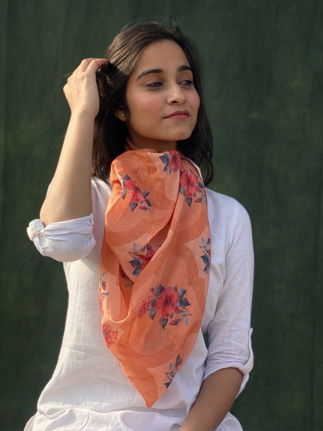 

BUTA BUTI Floral Printed Cotton Scarf, Orange