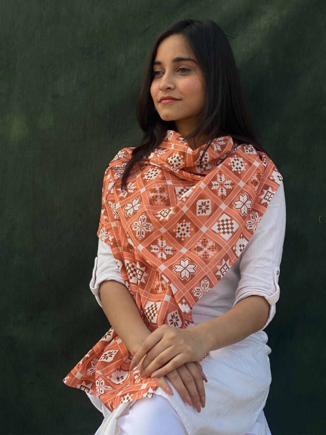 

BUTA BUTI Ethnic Motifs Printed Cotton Scarves, Rust