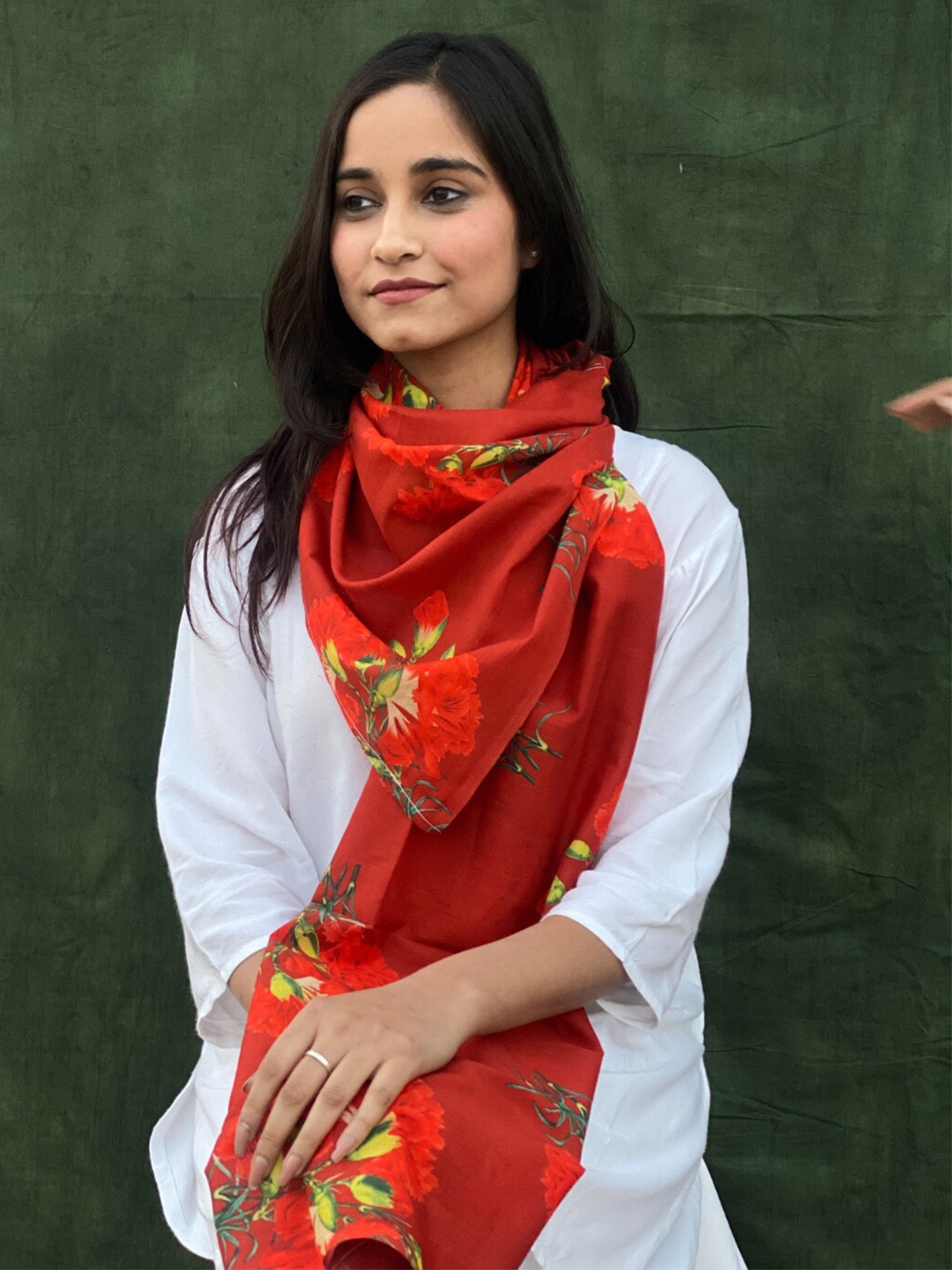 

BUTA BUTI Floral Printed Cotton Scarf, Red