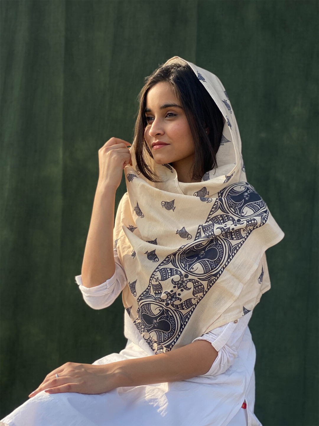 

BUTA BUTI Women Floral Printed Cotton Scarf, Beige