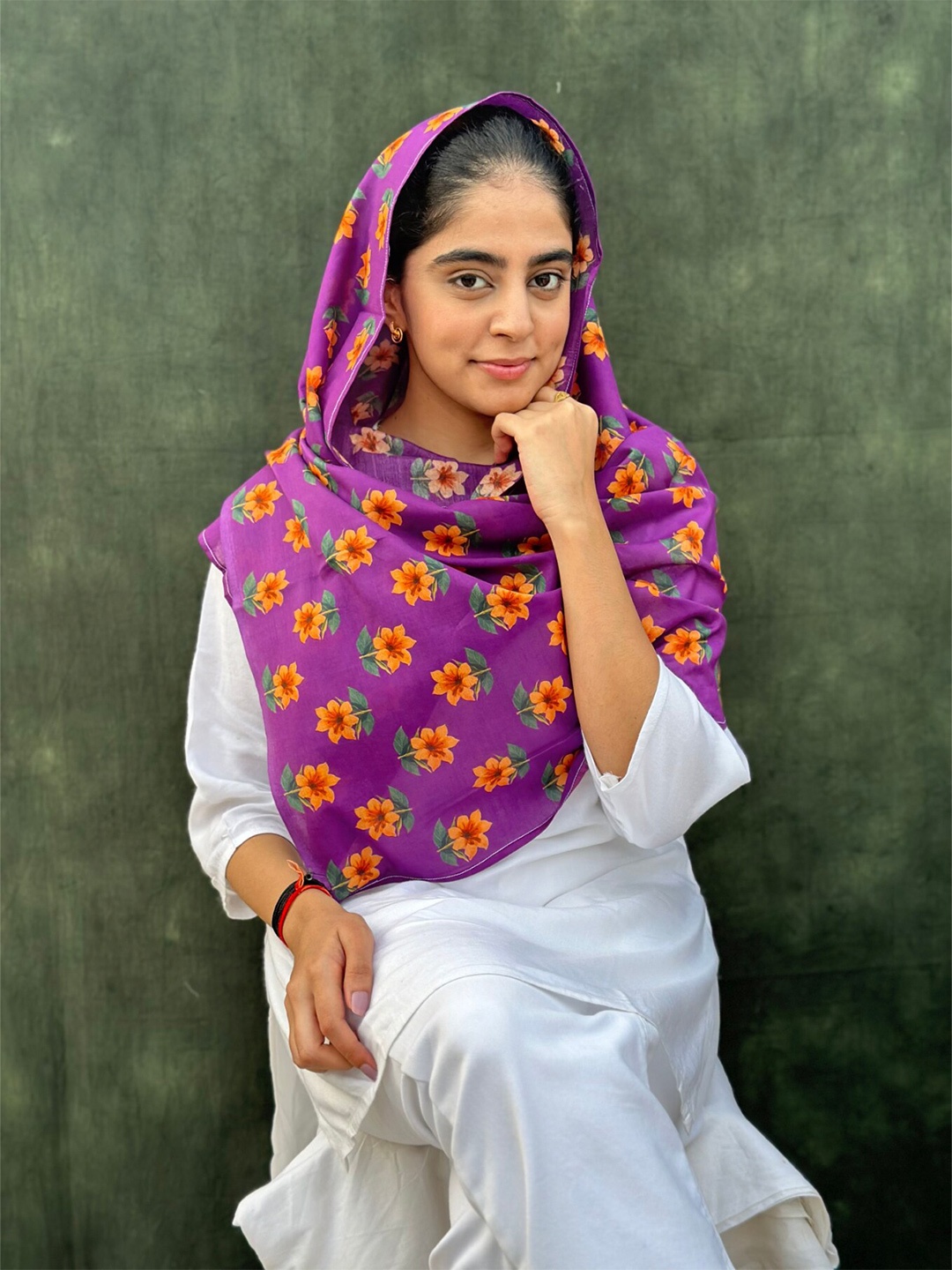 

BUTA BUTI Floral Printed Cotton Scarf, Purple