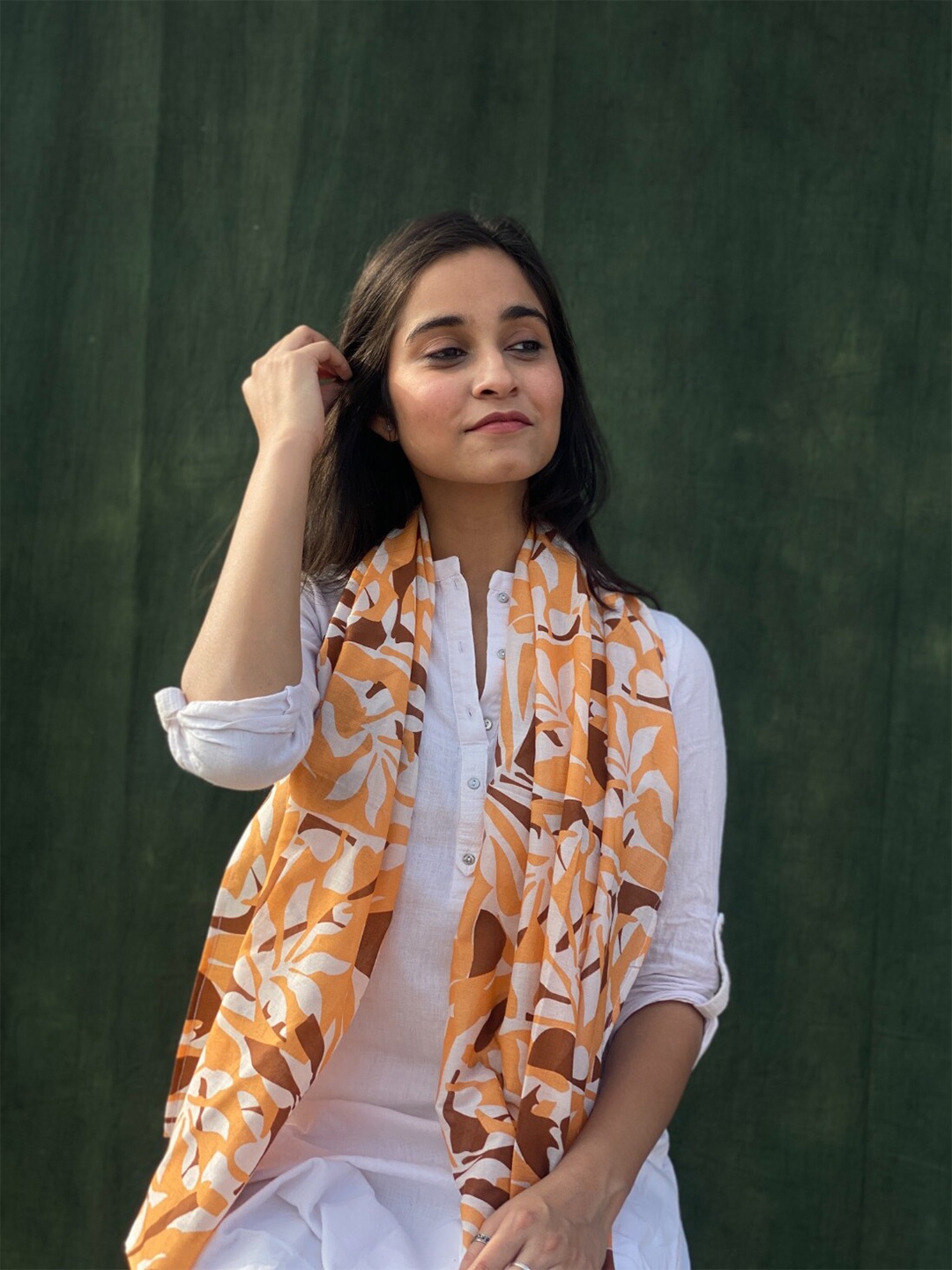 

BUTA BUTI Abstract Printed Cotton Scarf, Mustard