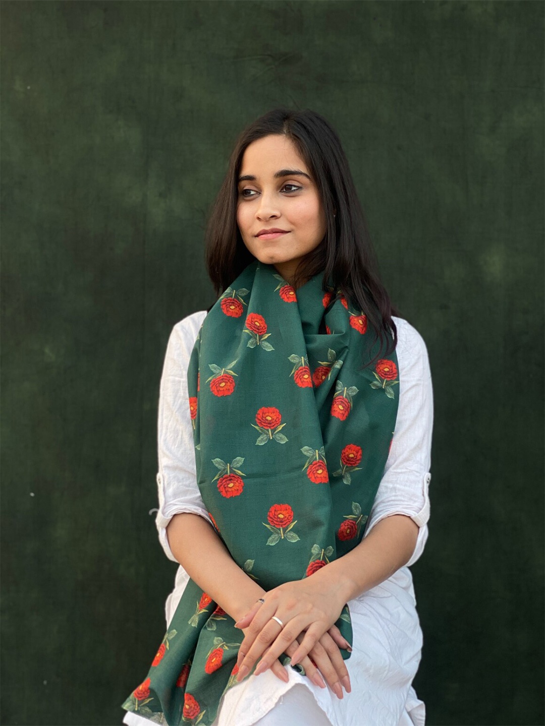 

BUTA BUTI Floral Printed Cotton Scarf, Green