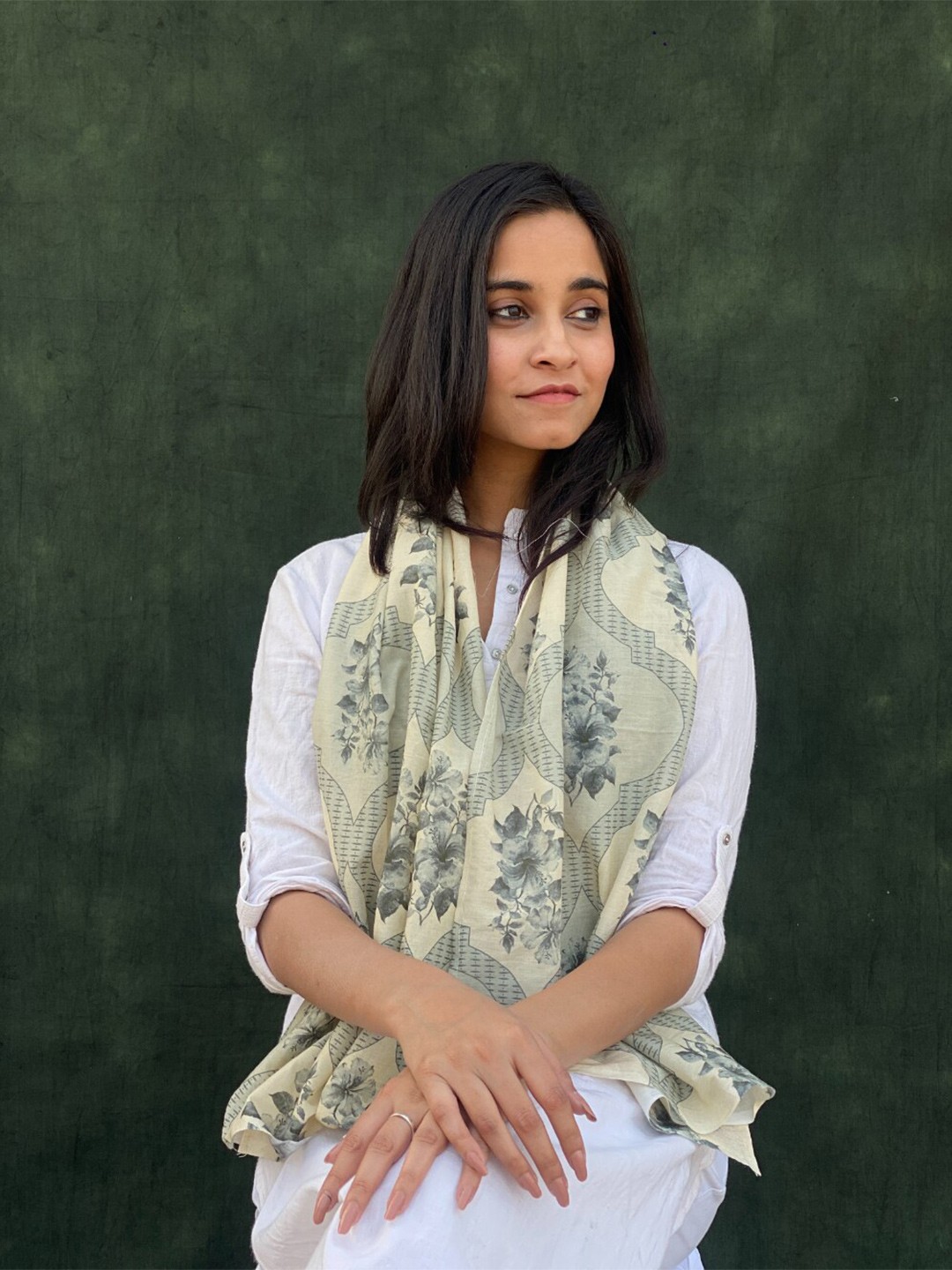 

BUTA BUTI Floral Printed Cotton Scarf, Beige