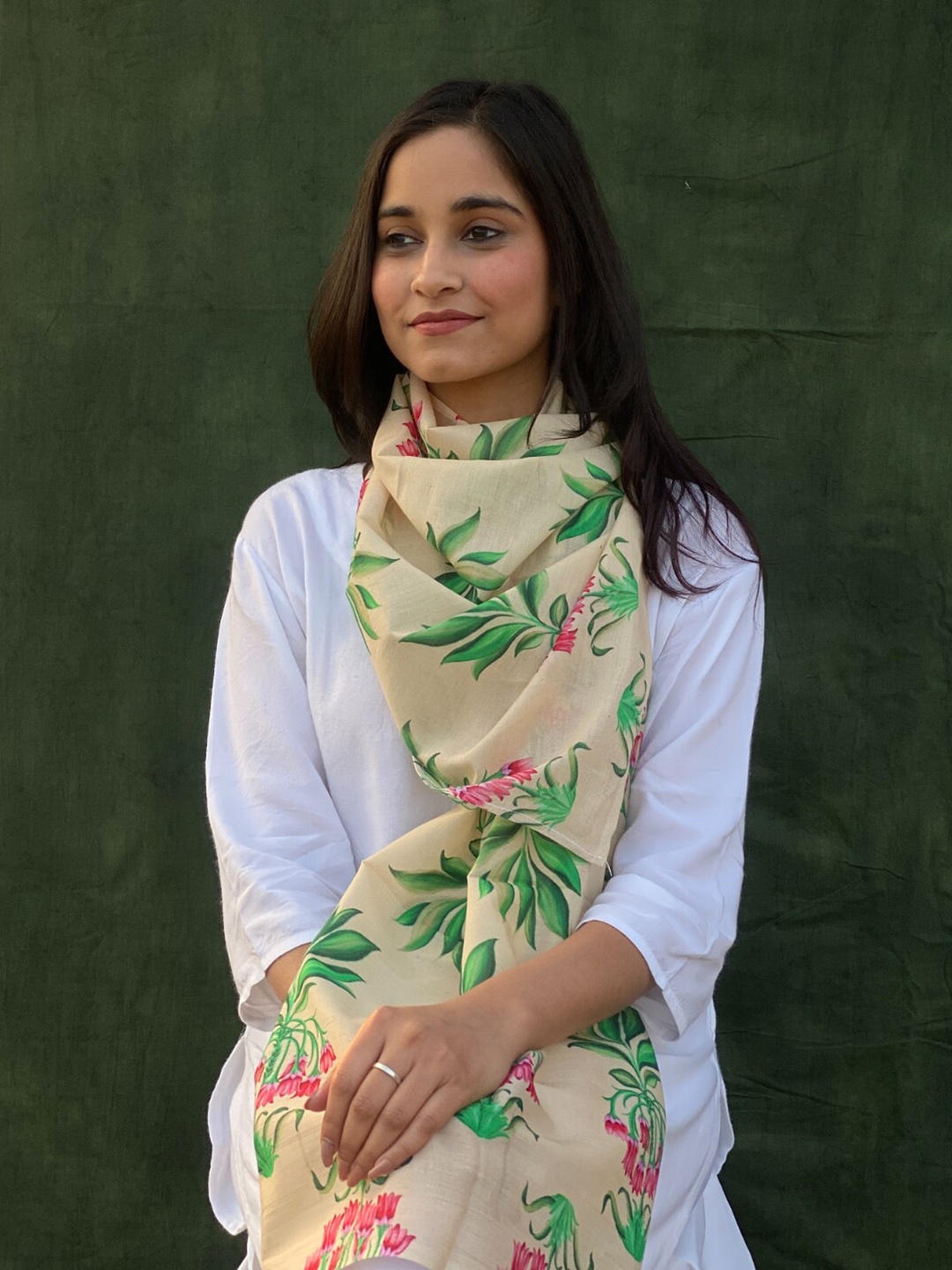 

BUTA BUTI Floral Printed Cotton Stole, Beige