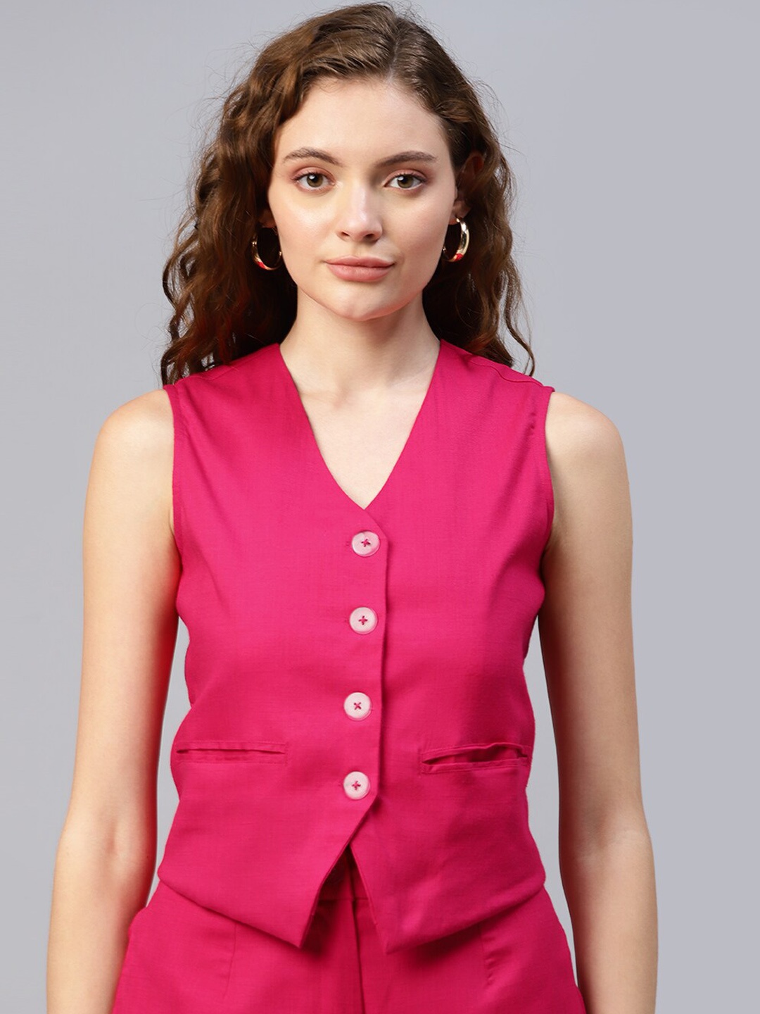 

DEEBACO V-Neck Sleeveless Slim-Fit Waistcoat, Magenta