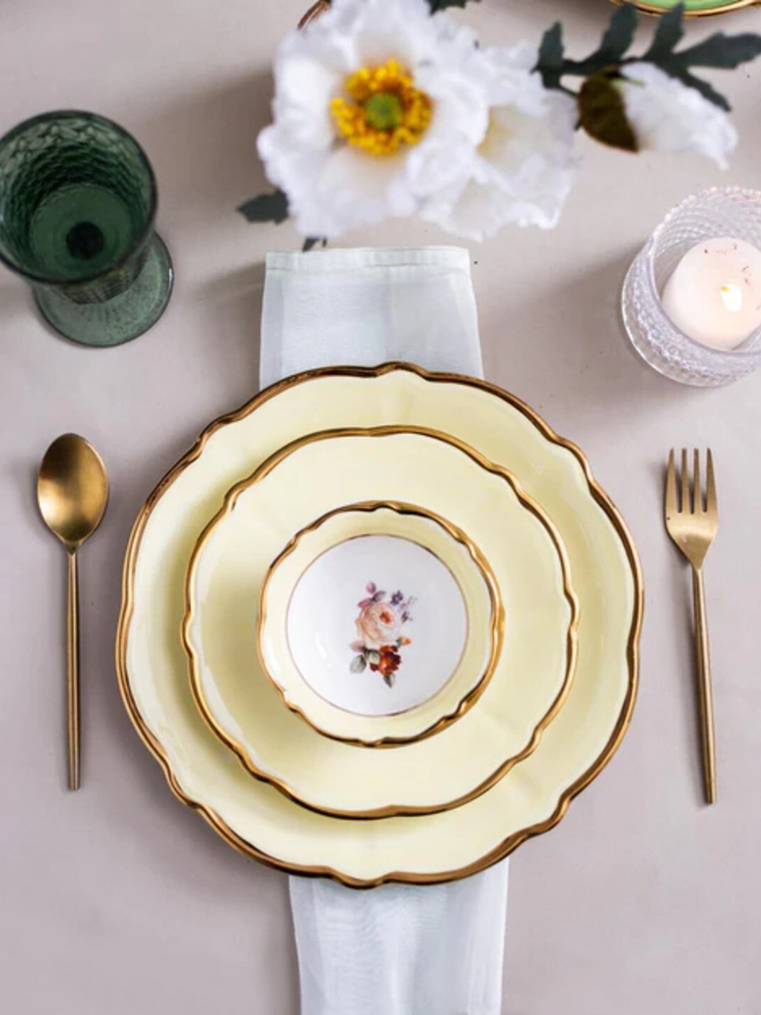 

THEDECORKART Beige Dishwasher Safe Glossy Dinner Wear Ceramic Plates
