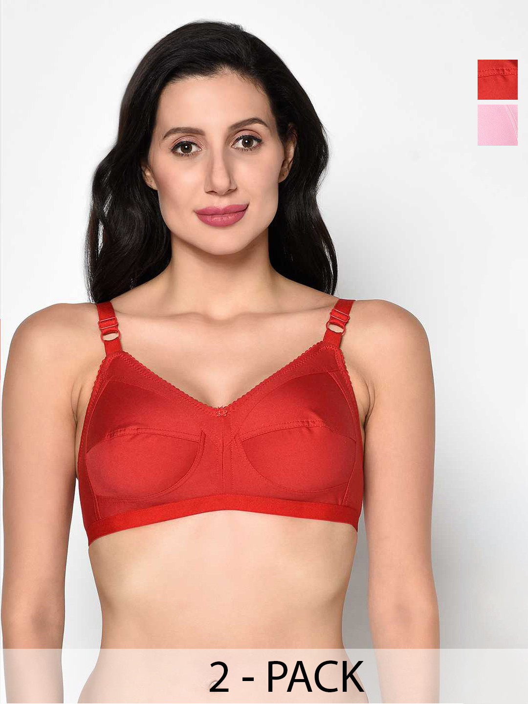 

PRETTYBOLD Pack Of 2 Full Coverage Cotton Bra With All Day Comfort, Red