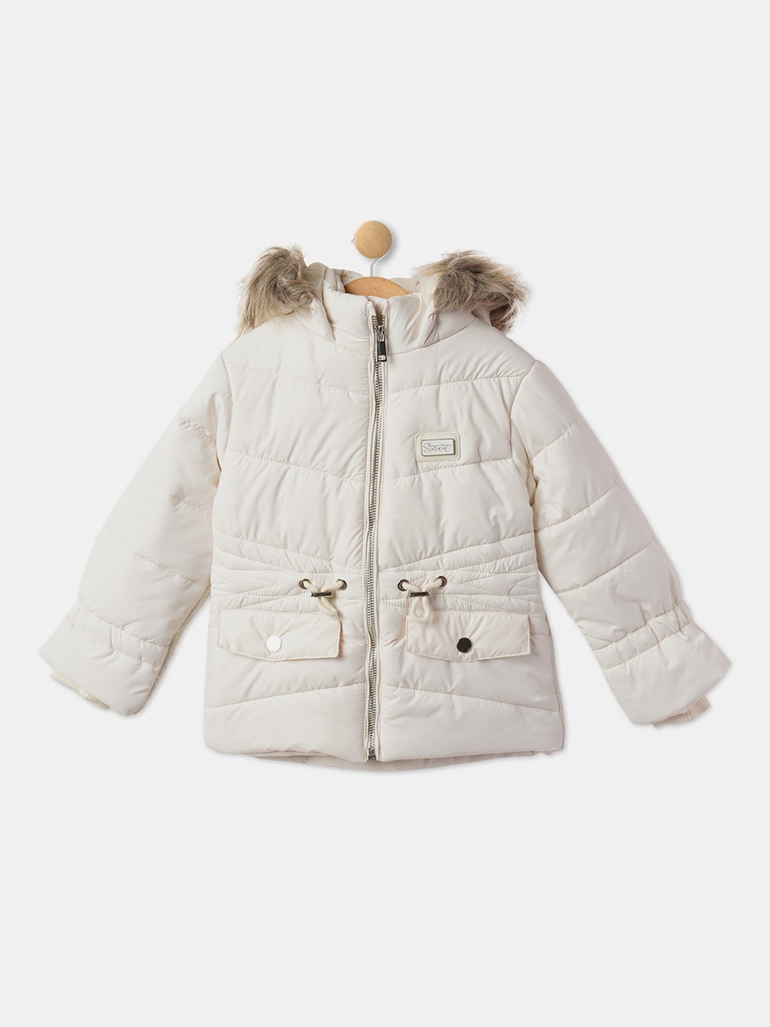 

R&B Girls Hooded Long Sleeves Parka Jacket, White