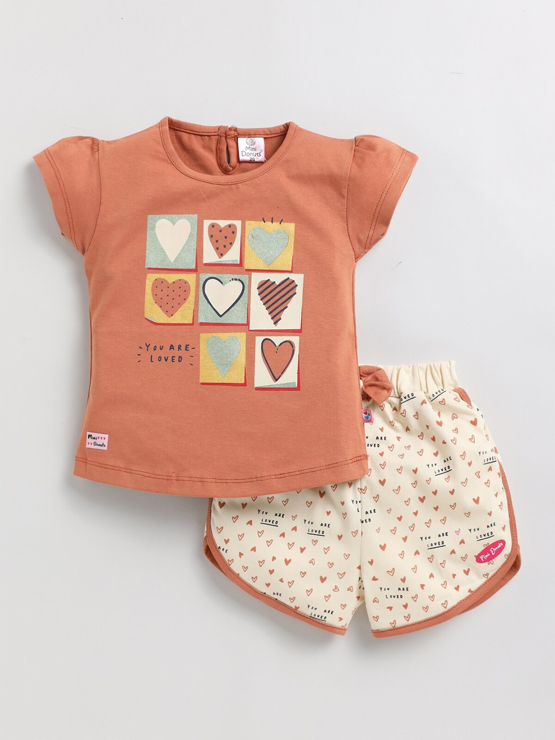 

BAESD Girls Printed Pure Cotton Top with Shorts, Brown