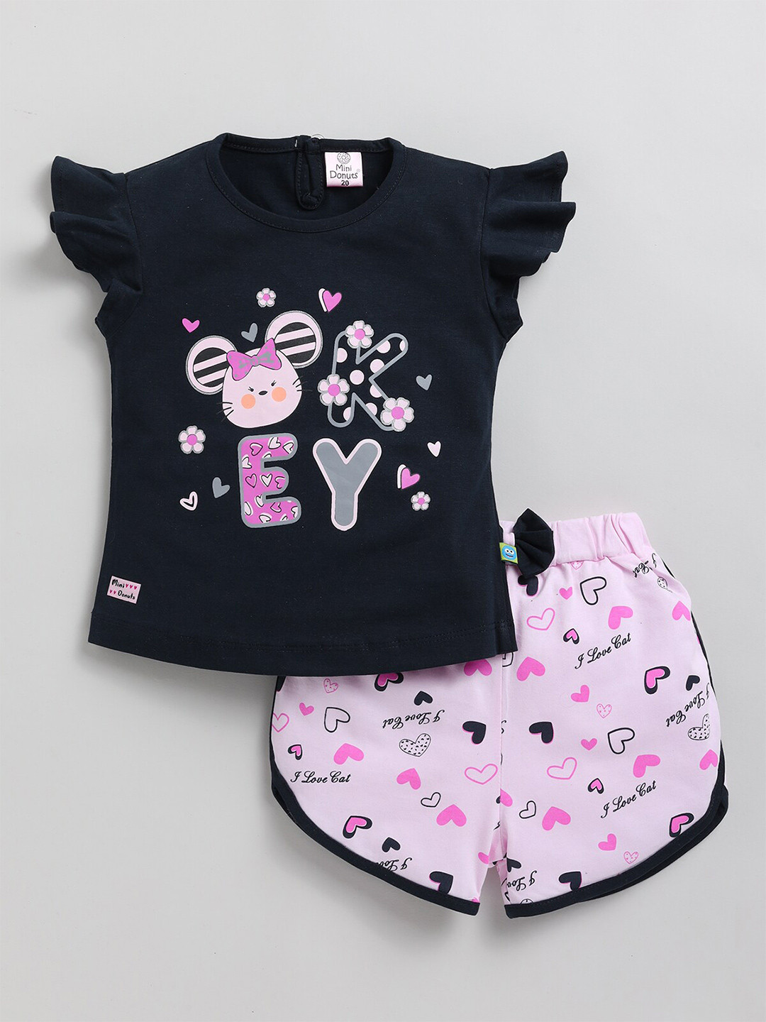 

BAESD Girls Printed Pure Cotton Top With Shorts, Navy blue