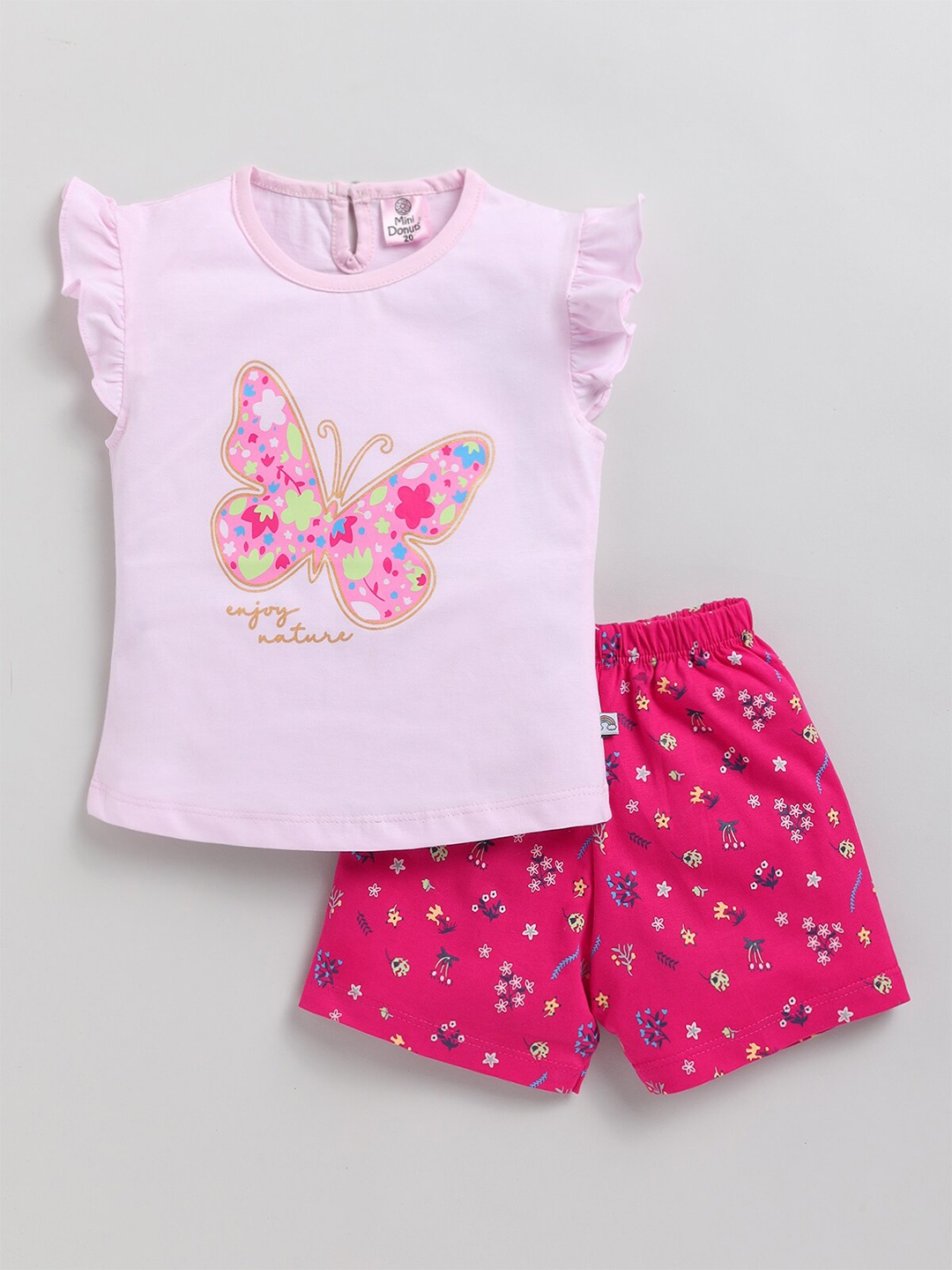 

BAESD Girls Printed Pure Cotton Top With Shorts, Pink