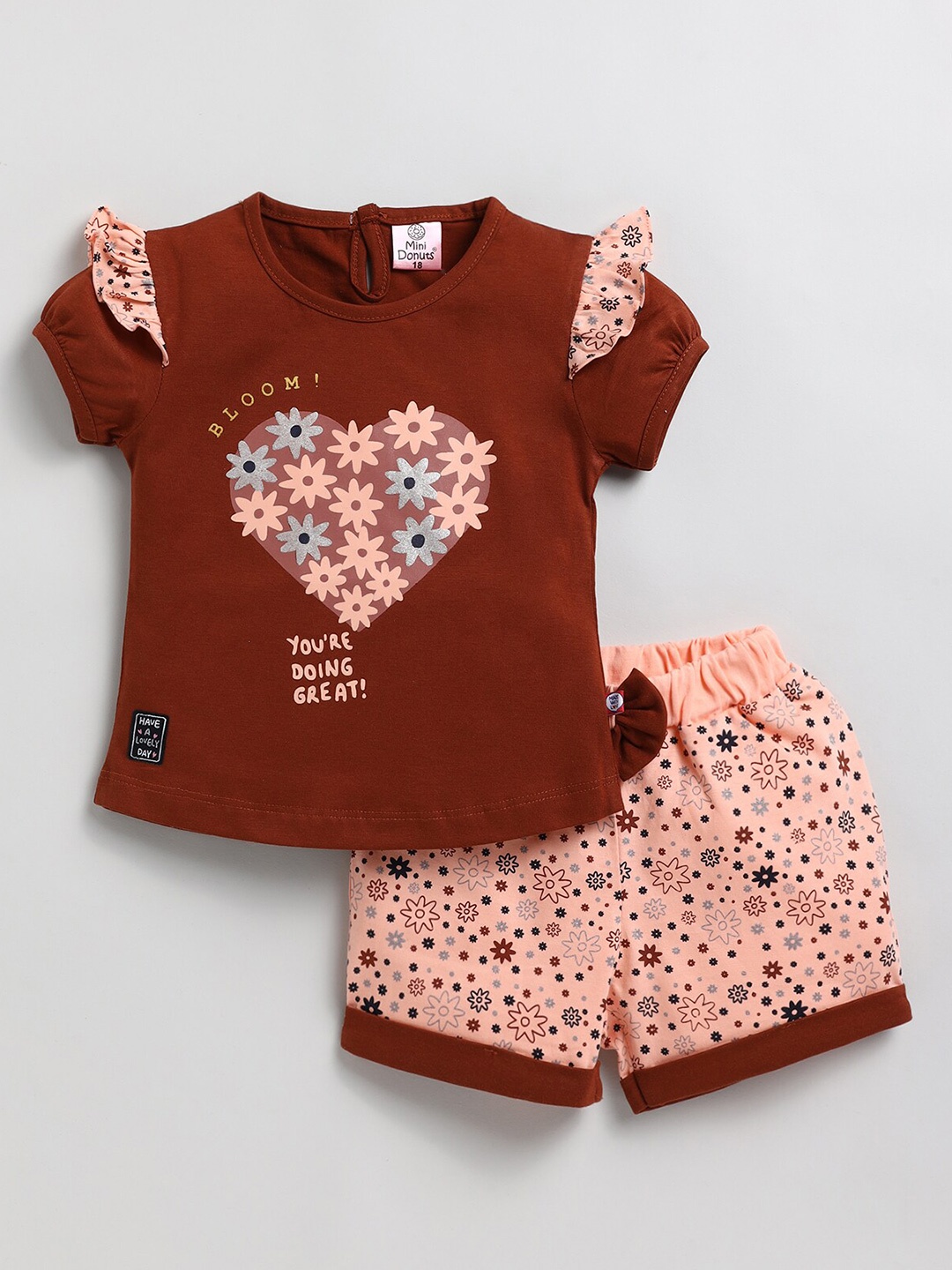 

BAESD Girls Printed Pure Cotton Top With Shorts, Brown