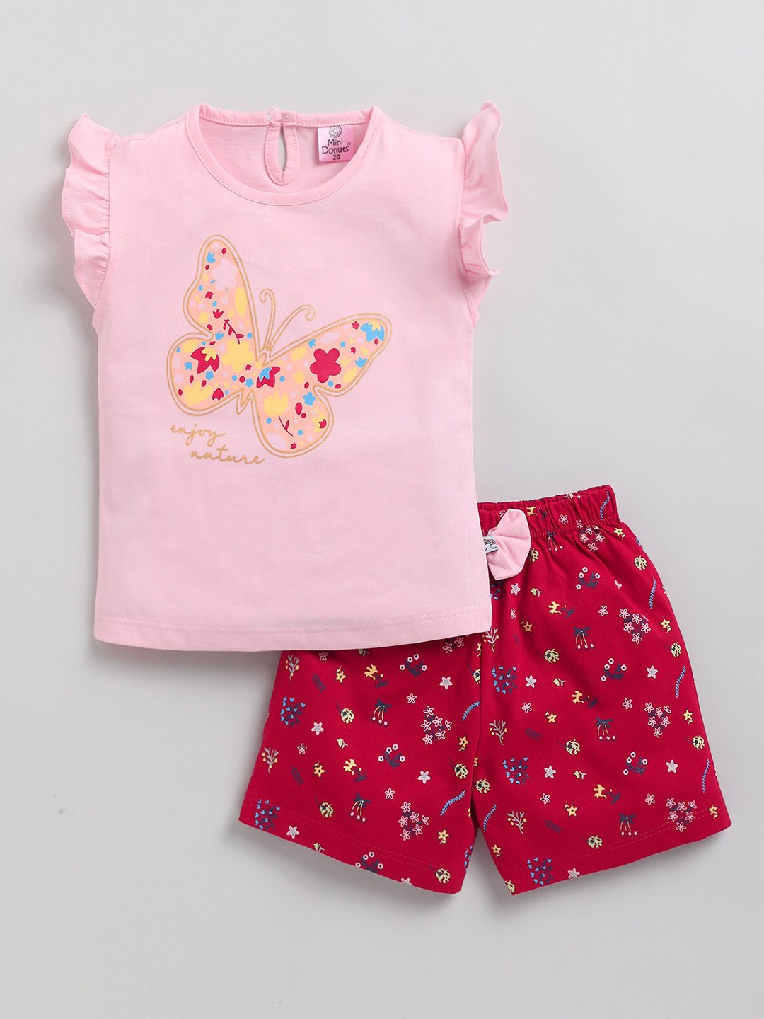 

BAESD Girls Printed Pure Cotton Top With Shorts, Peach