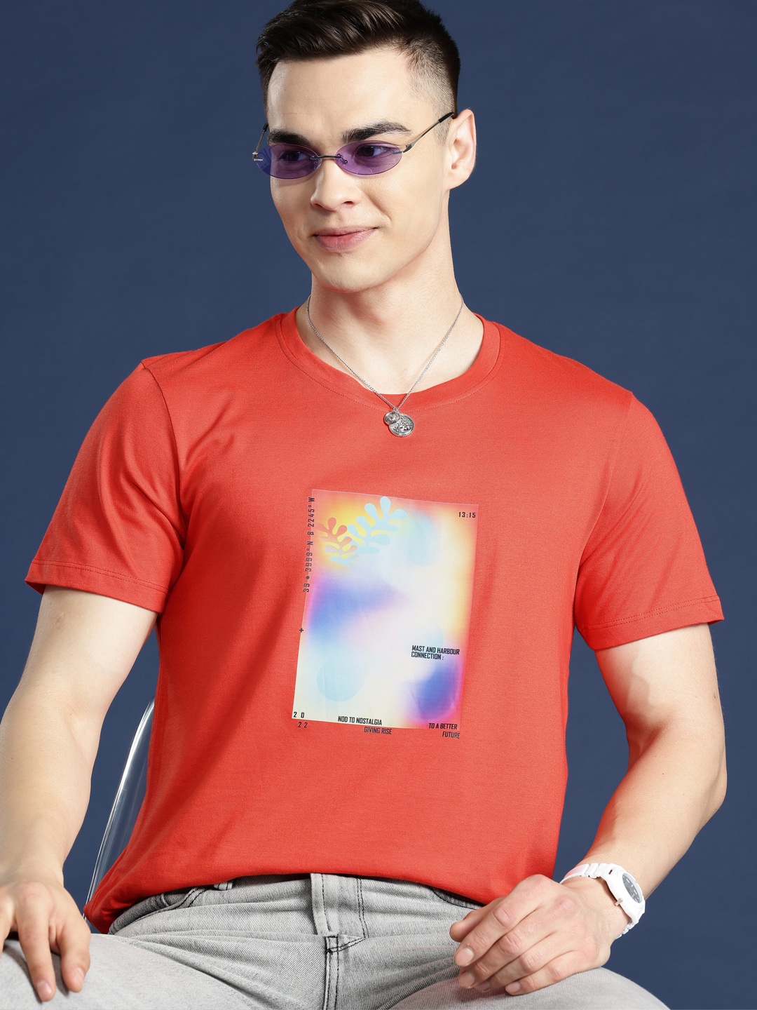 

Mast & Harbour Men Graphic Printed Regular Fit T-shirt, Orange