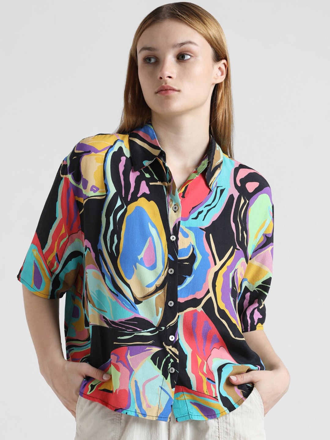 

ONLY Abstract Printed Casual Shirt, Black