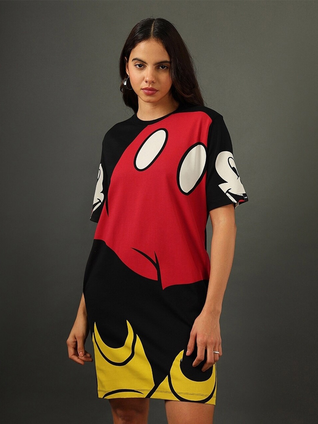 

Bewakoof Black Mickey Mouse Printed Cotton T-shirt Dress