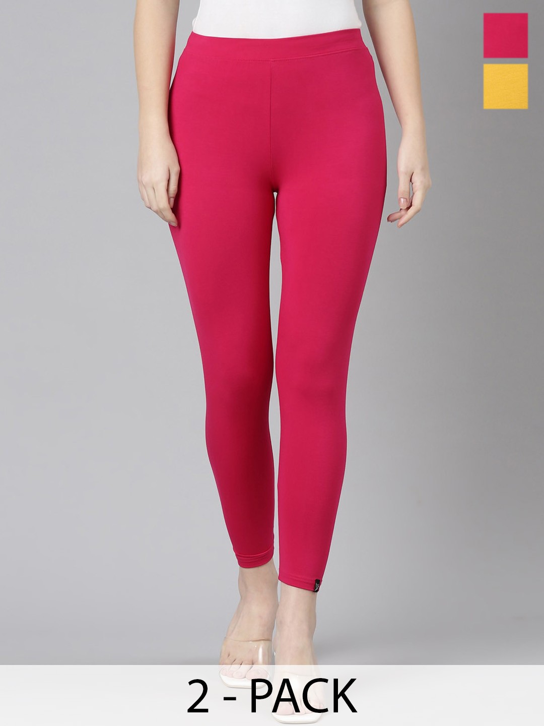 

Twin Birds Pack Of 2 Women Solid Skinny Fit High Ankle Cropped Leggings, Pink