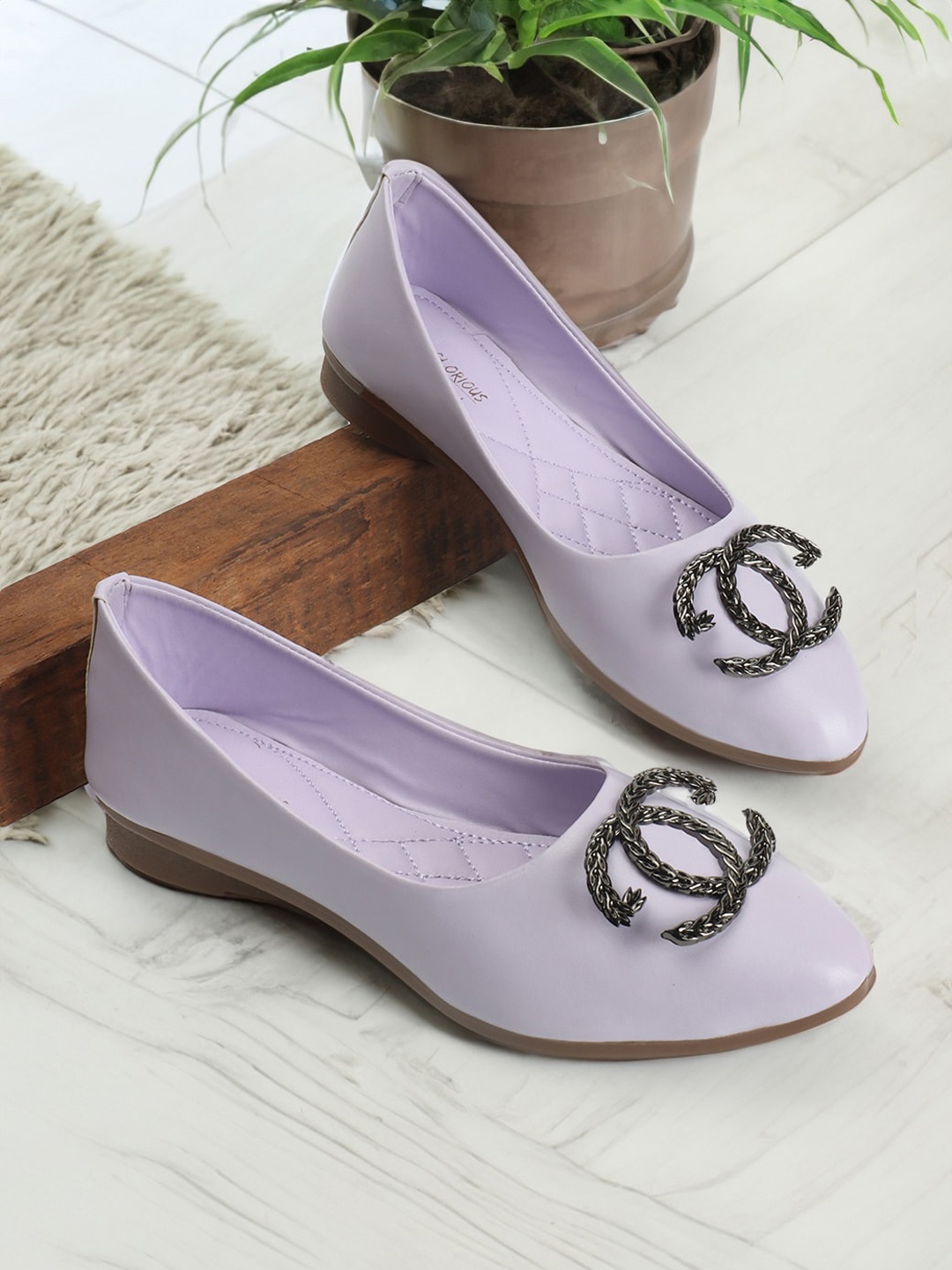 

madam glorious Buckle Detail Pointed Toe Ballerinas, Lavender