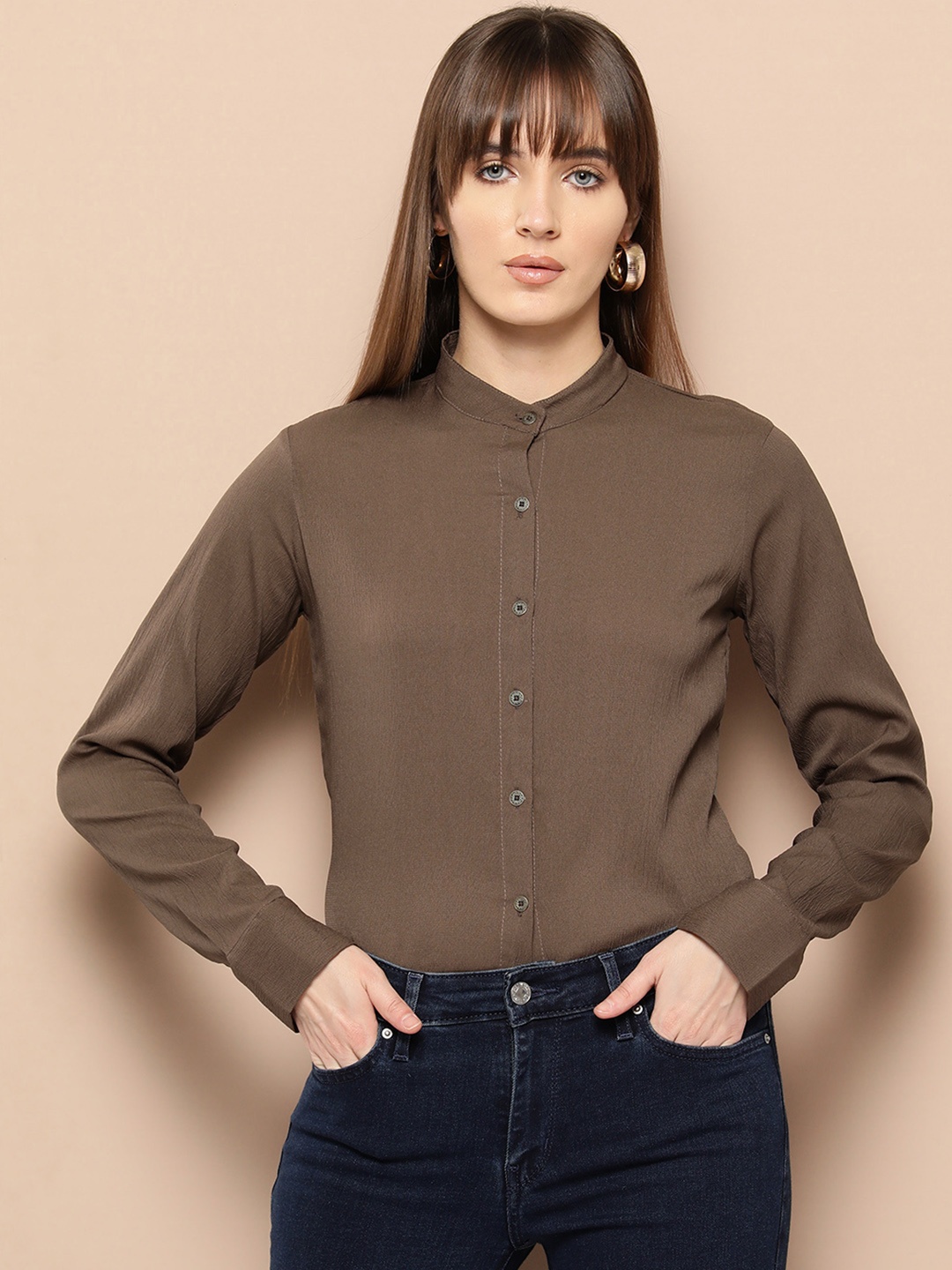

Chemistry Women Solid Comfort Opaque Casual Shirt, Brown