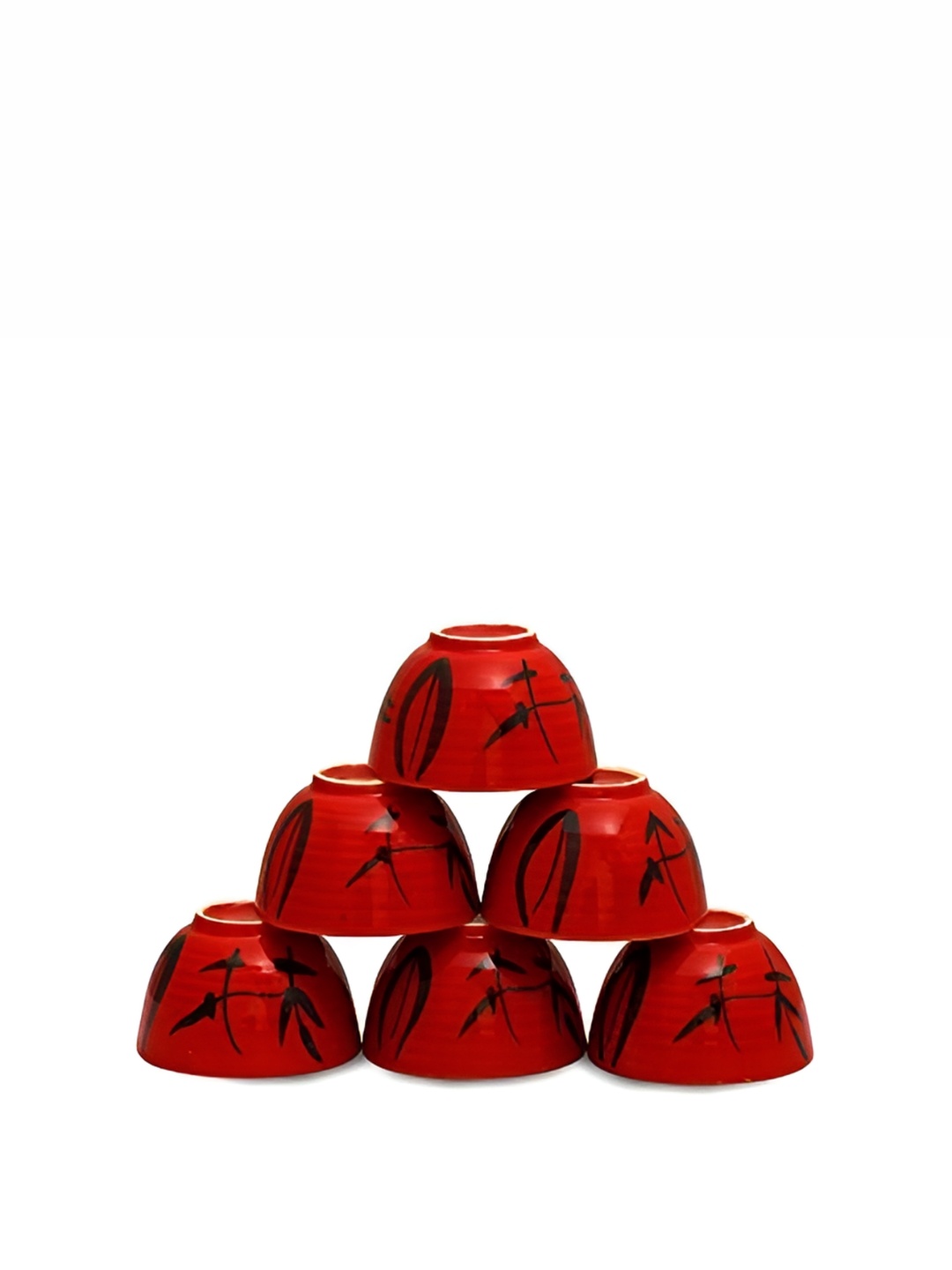 

caffeine Black & Red 6 Pieces Ceramic Microwave Safe Serving Bowl