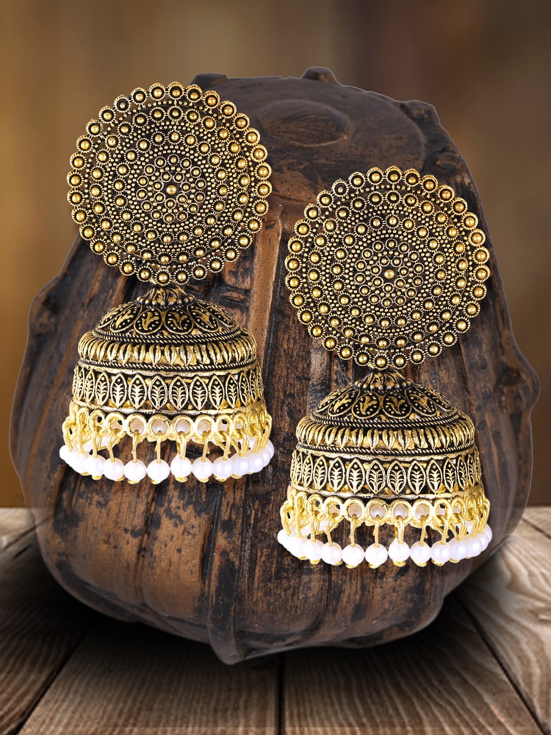 

MEENAZ Gold-Plated Dome Shaped Beaded Jhumkas