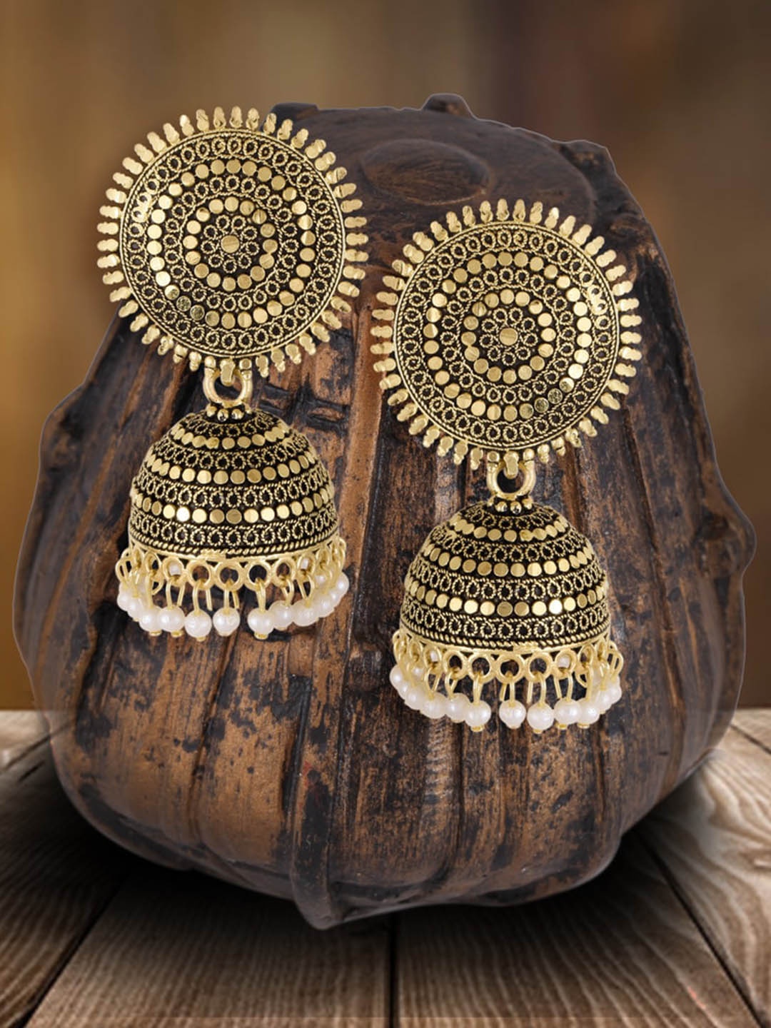 

MEENAZ Gold-Plated Contemporary Pearls Beaded Jhumkas