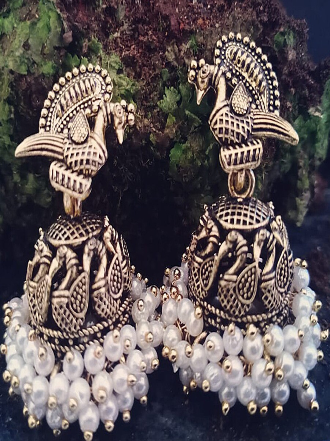 

MEENAZ Gold-Plated Peacock Shaped Jhumkas