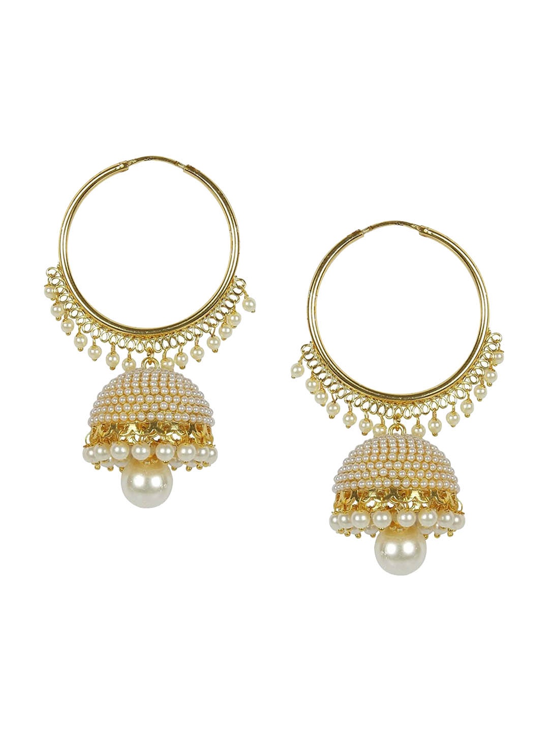 

MEENAZ Gold-Plated 22kt Gold Oxidised Meenakari Pearls Contemporary Jhumka