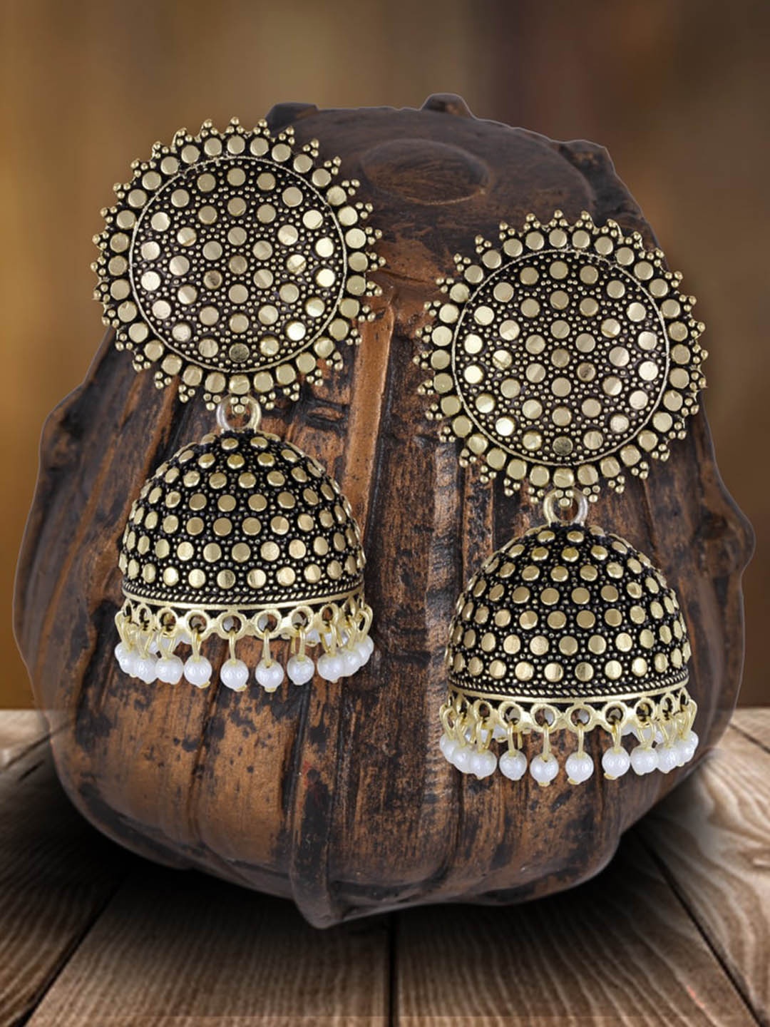 

MEENAZ Gold-Plated Pearls Beaded Contemporary Jhumkas Earrings