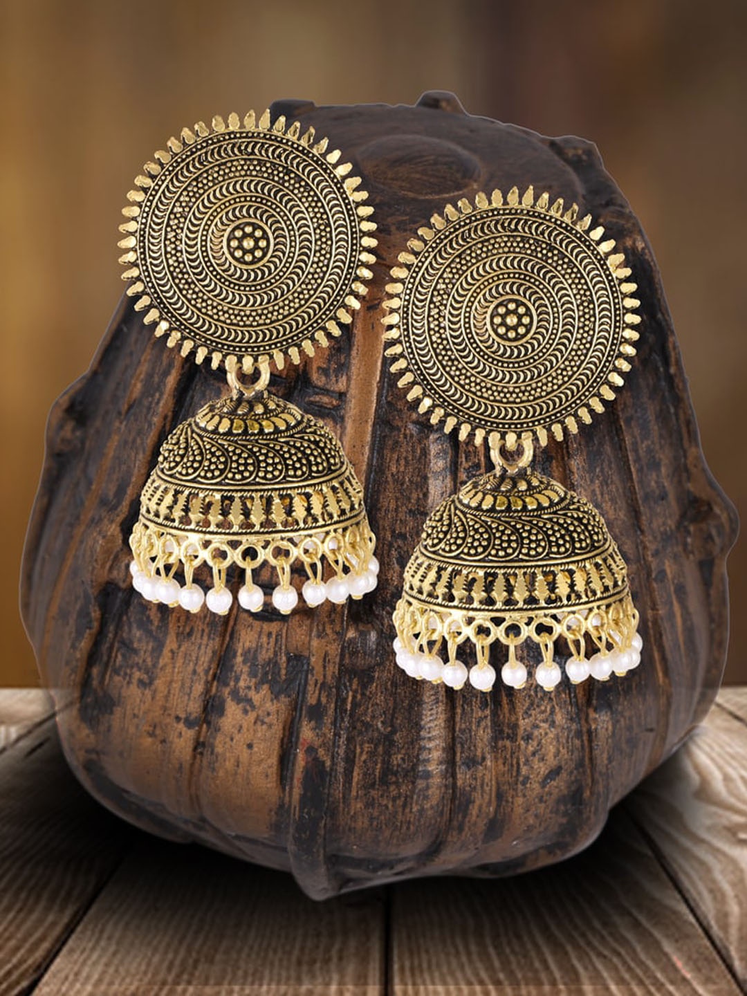 

MEENAZ Gold-Plated Contemporary Pearls Beaded Jhumkas