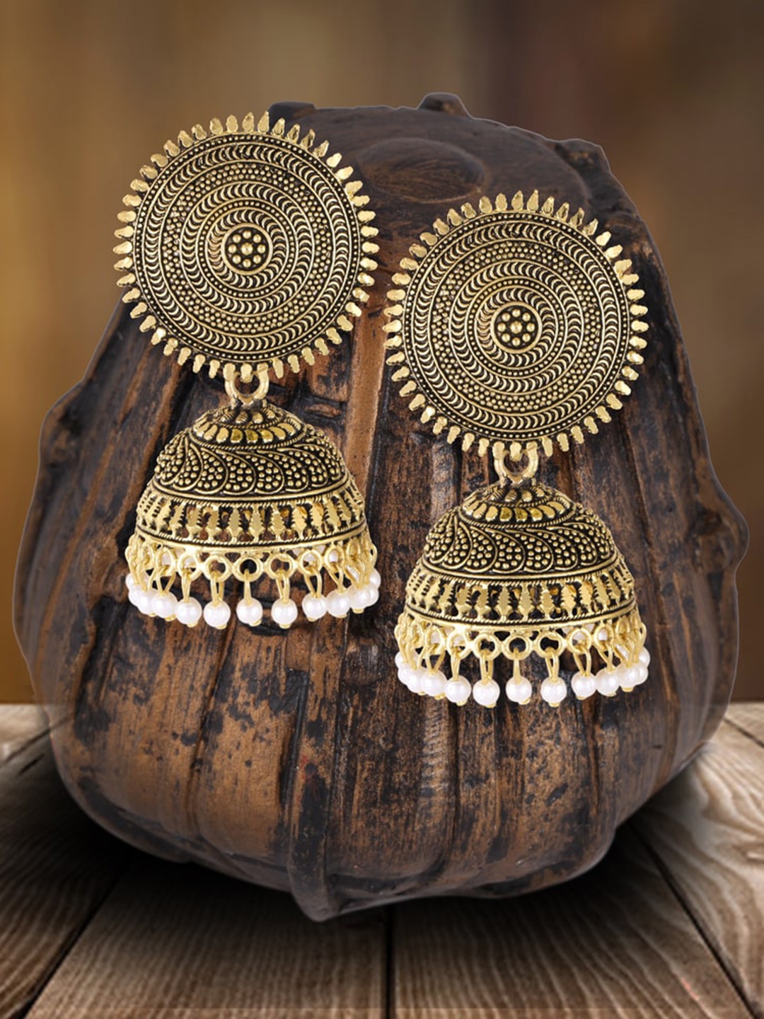 

MEENAZ Gold-Plated Round Shaped Jhumkas