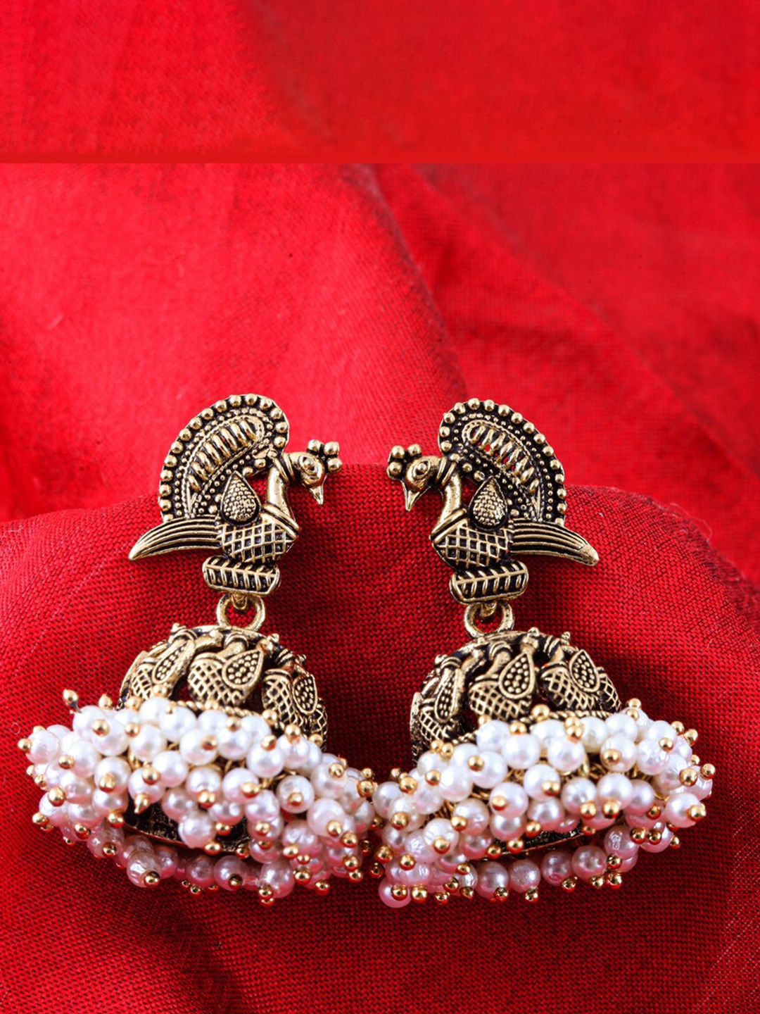 

MEENAZ Gold-Plated Peacock Shaped Jhumkas