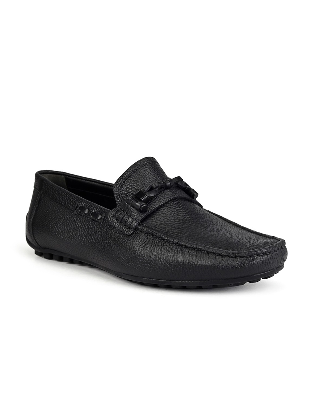 

ROSSO BRUNELLO Men Textured Round Toe Leather Driving Shoes, Black