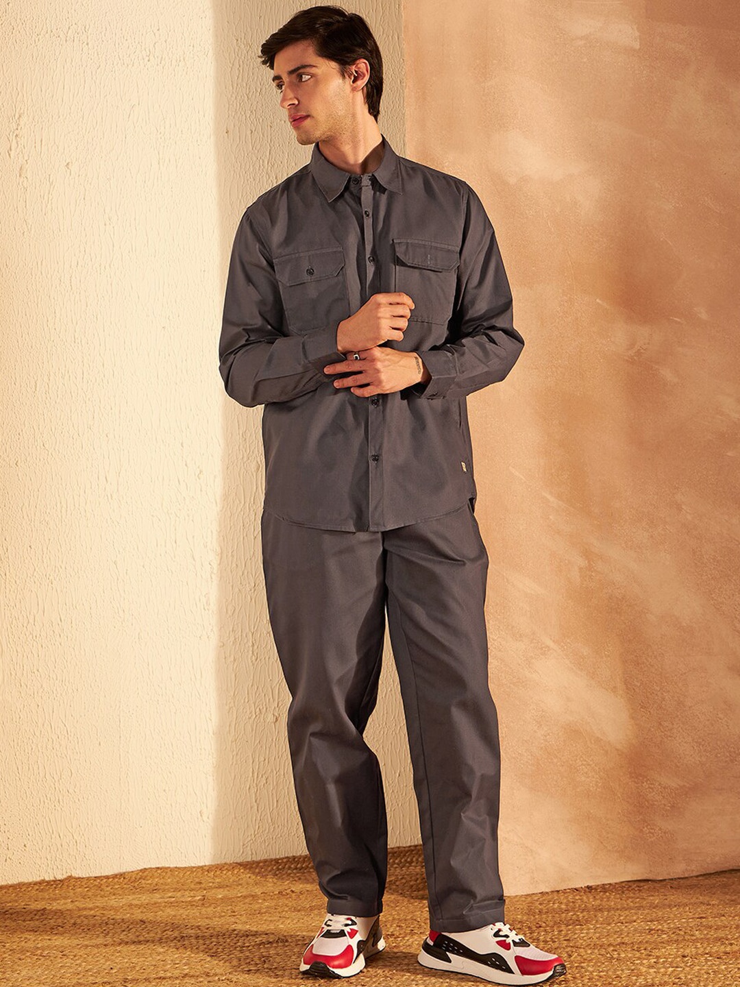 

DENNISON Pure Cotton Shirt With Trousers Co-Ords, Grey