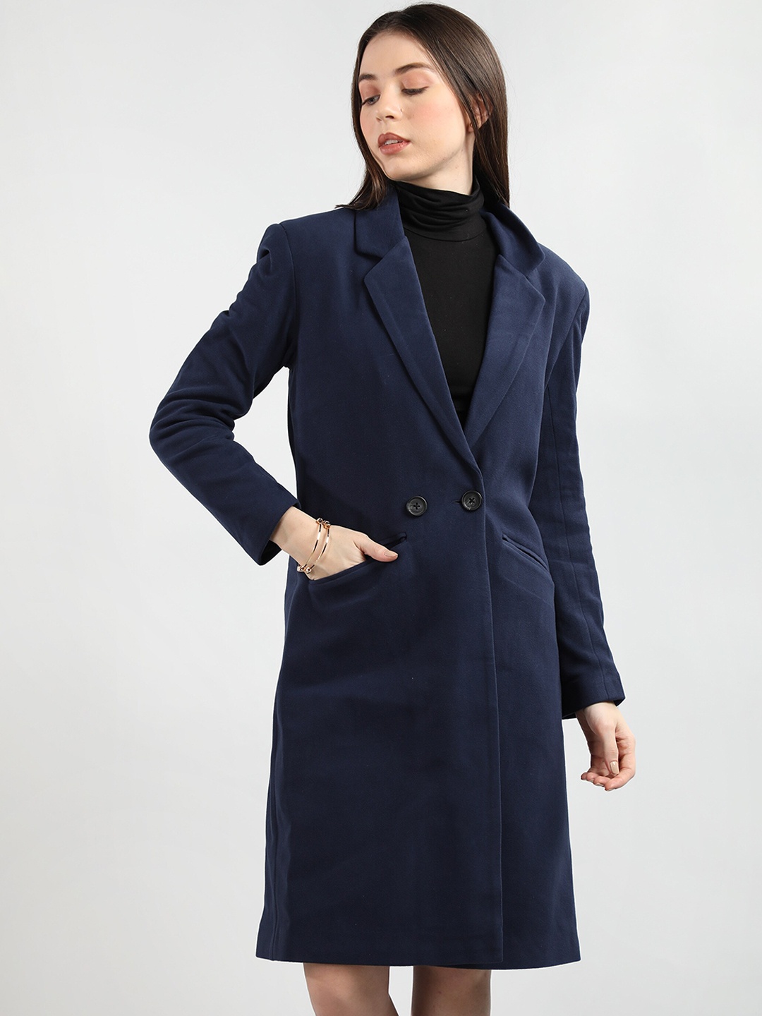 

Chemistry Notched Lapel Collar Overcoat, Navy blue