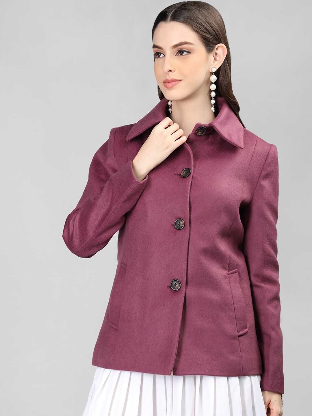 

Chemistry Spread Collar Single Breasted Overcoat, Purple