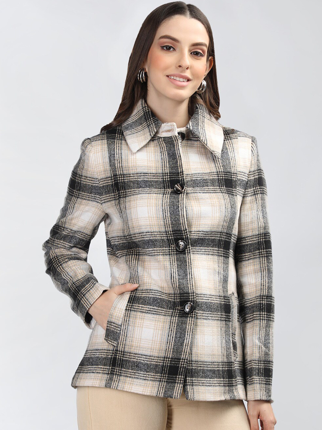 

Chemistry Checked Woollen Tailored Jacket, Beige