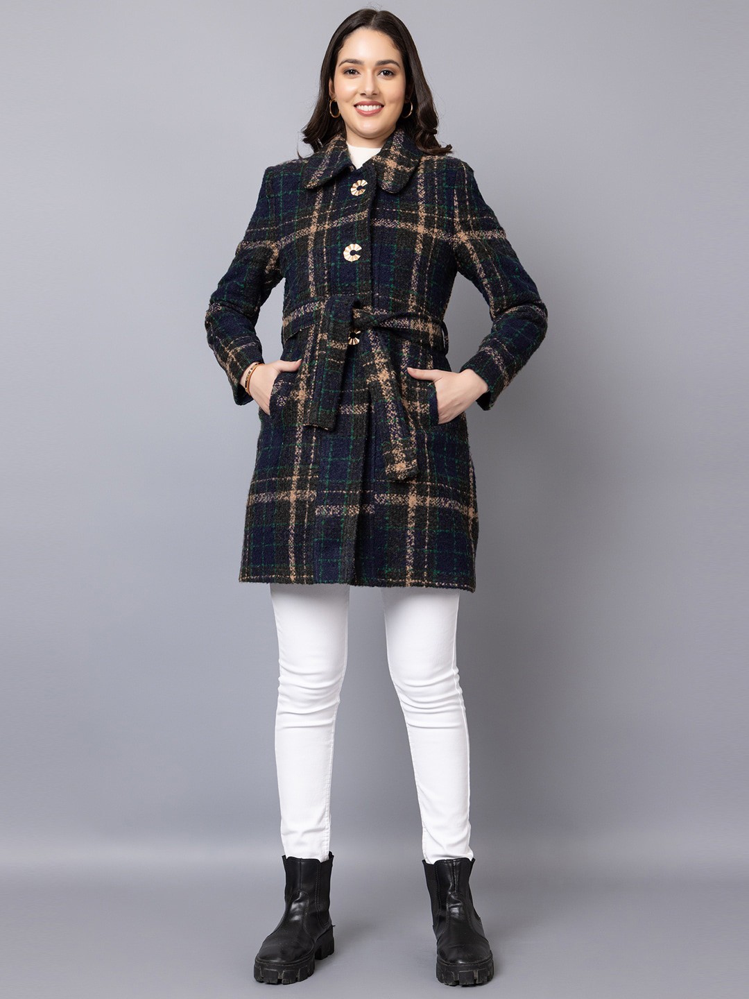 

Chemistry Checked Spread Collar Warp Coat, Blue