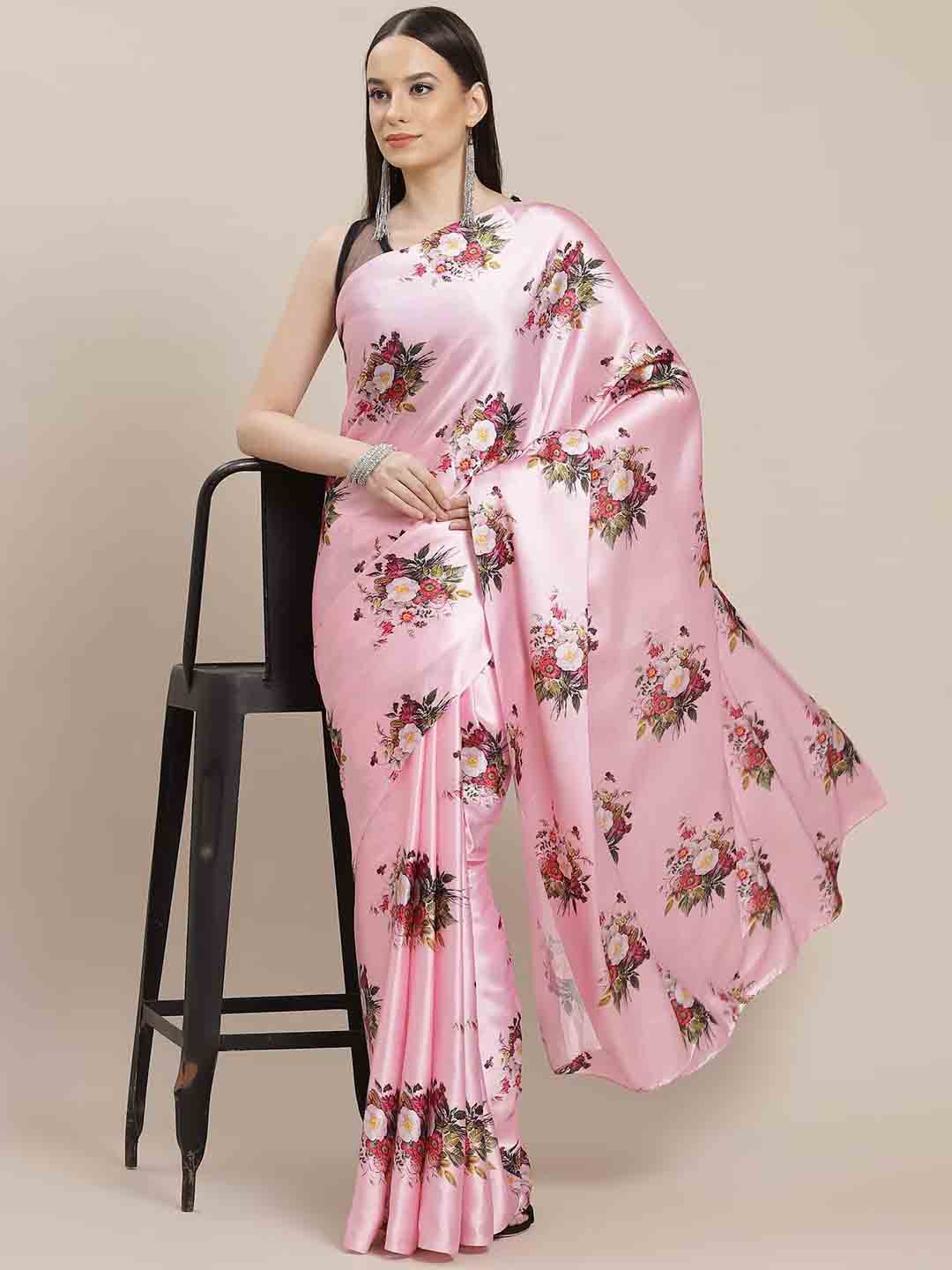 

Stylefables Floral Printed Saree, Pink