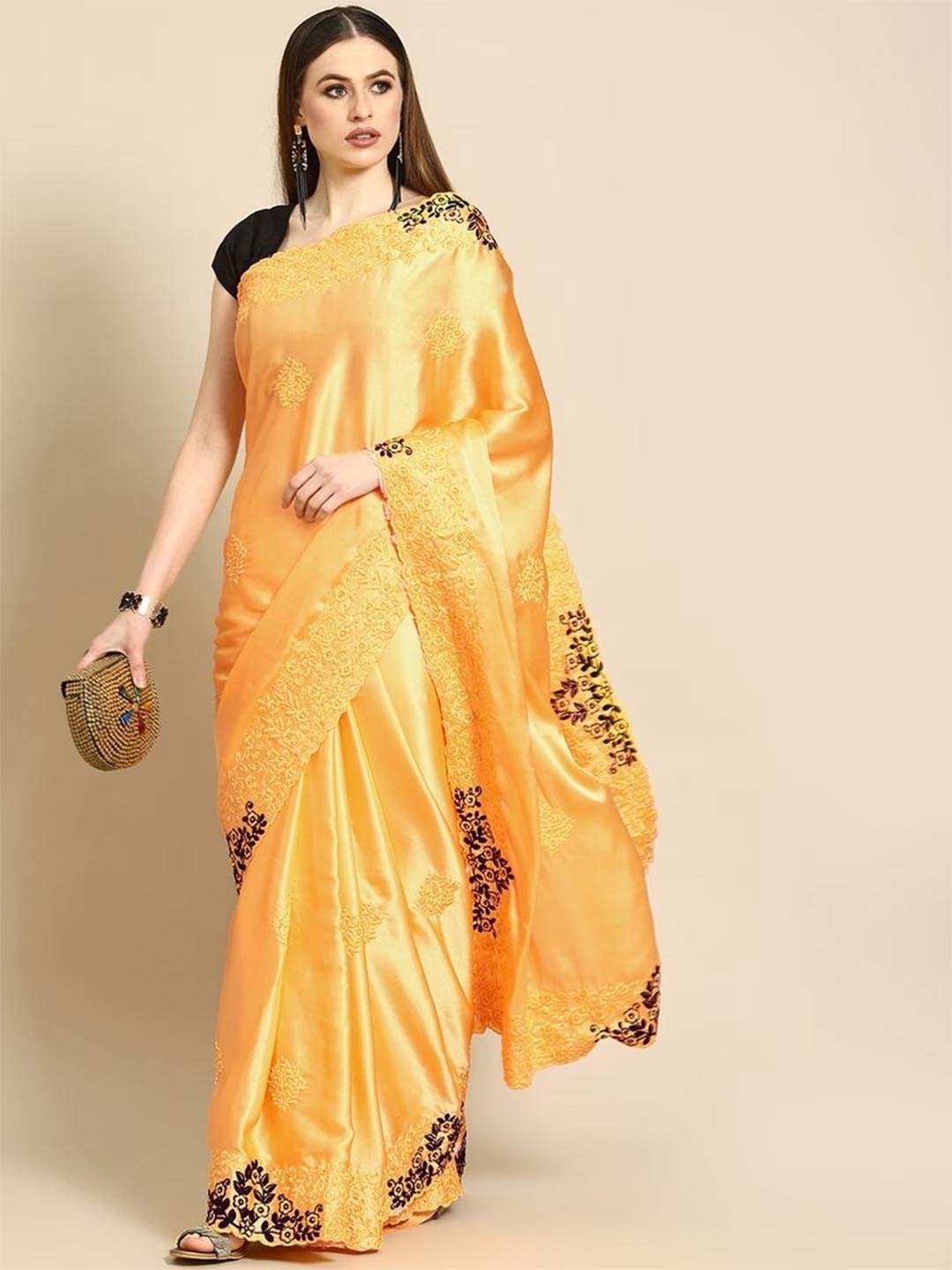 

Stylefables Ethnic Motifs Beads & Stones Embroidered Saree, Yellow