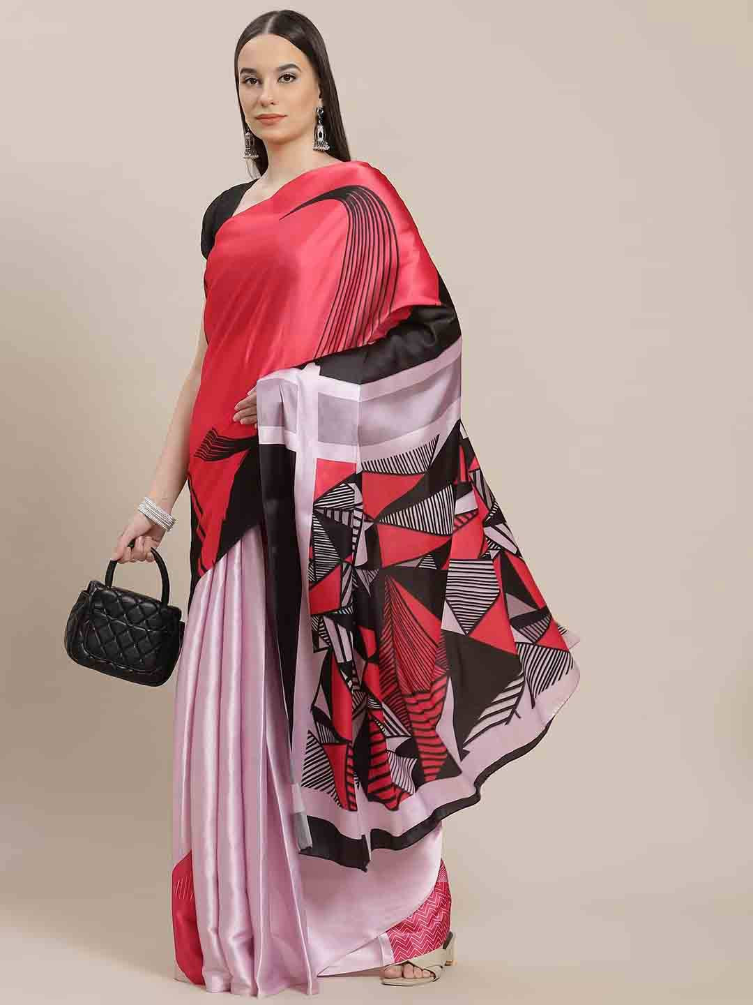 

Stylefables Abstract Printed Saree, Red