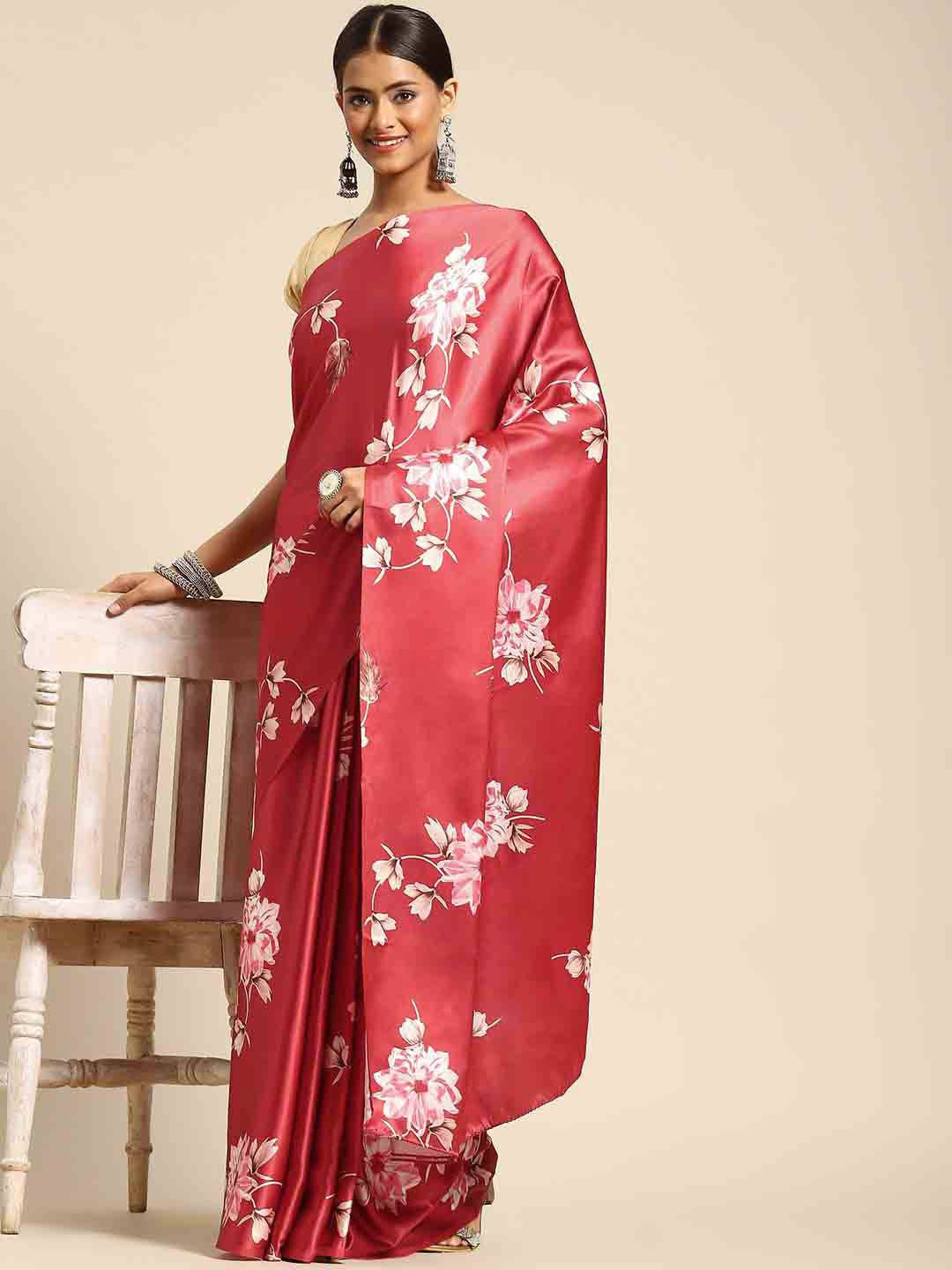 

Stylefables Floral Printed Saree, Red