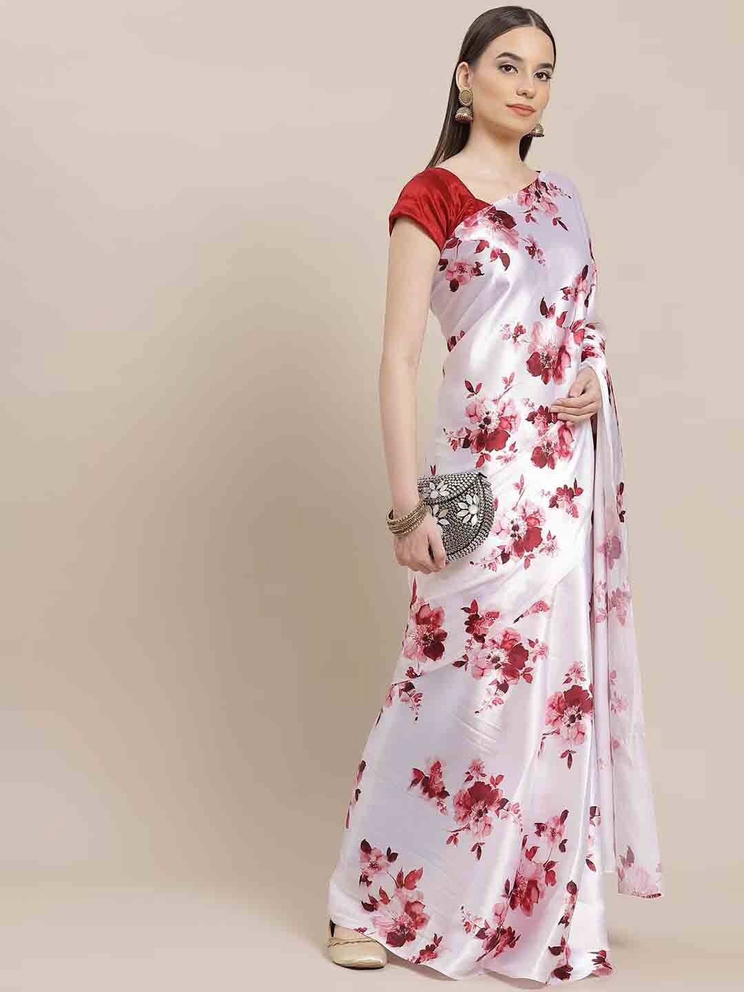 

Stylefables Floral Printed Poly Georgette Saree, White