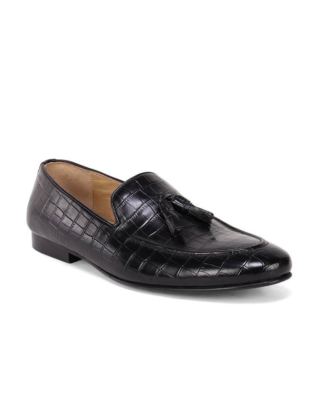 

Wolvenmilano Men Textured Leather Tassel Loafers, Black