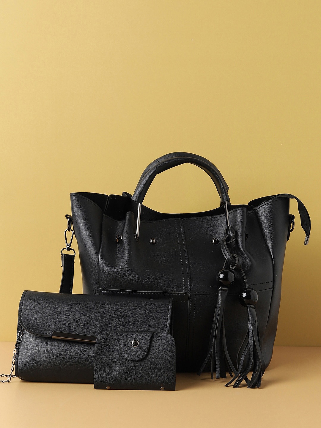 HAUTE SAUCE by Campus Sutra Black Set Of 3 Textured Handbags