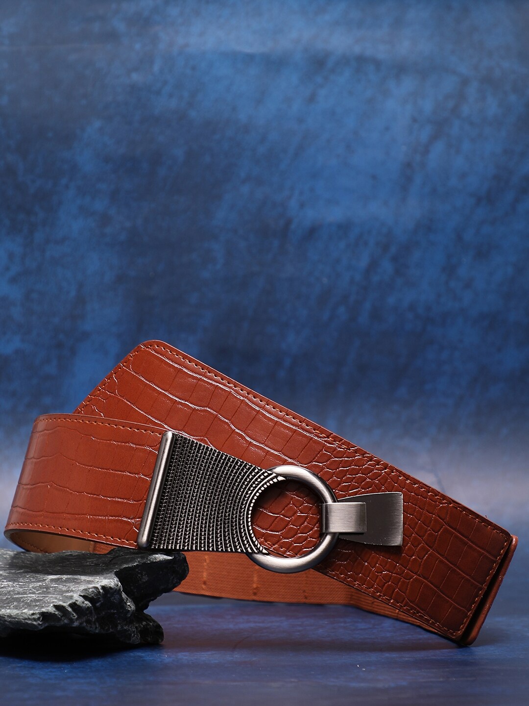 

HAUTE SAUCE by Campus Sutra Women Textured Stretchable Belt, Brown